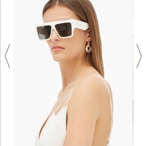 Celiné White Rectangular Acetate Sunglasses